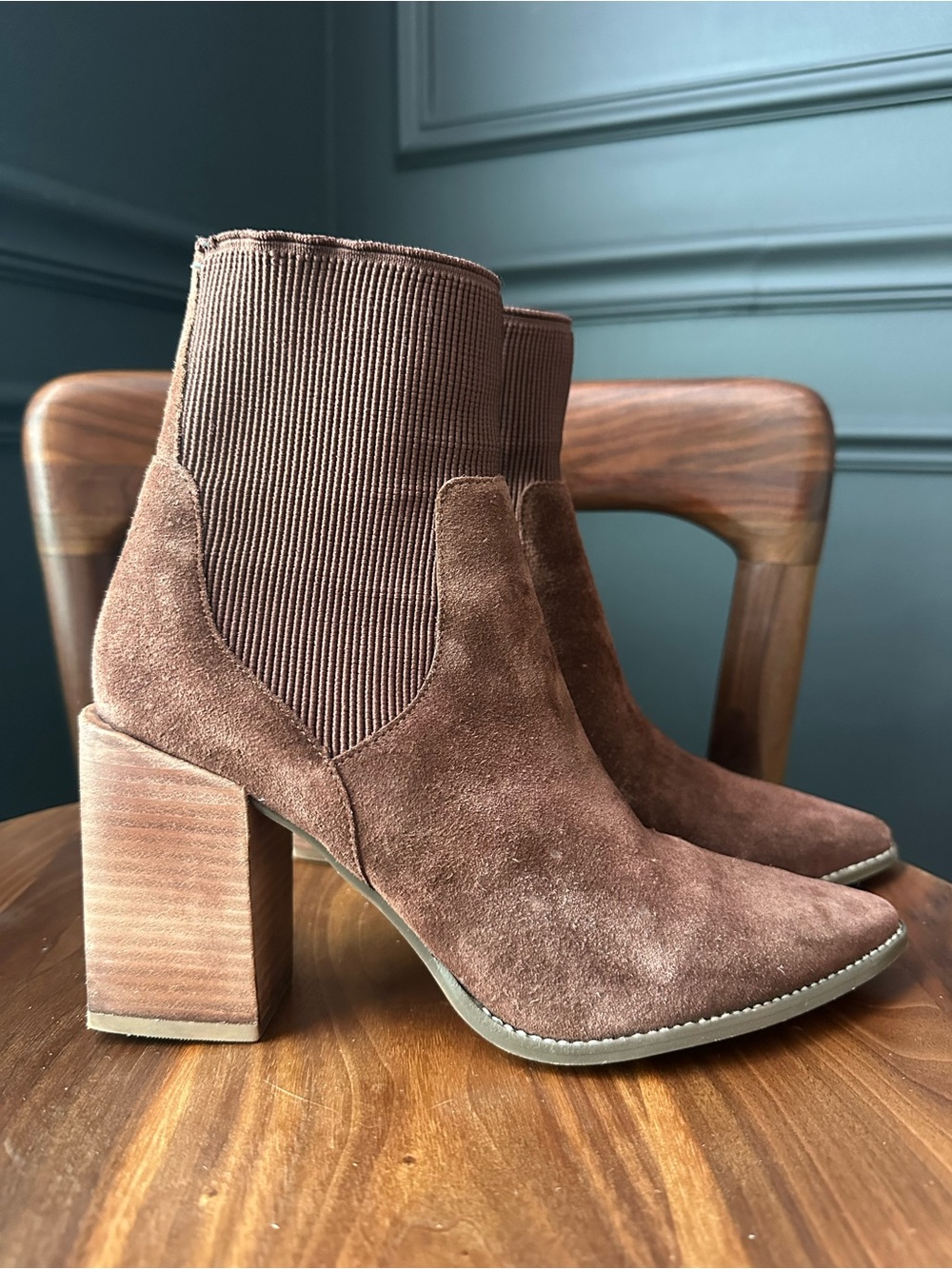 STEVE MADDEN Women's Brown Suede Block Heel Ankle Boots - 7.5